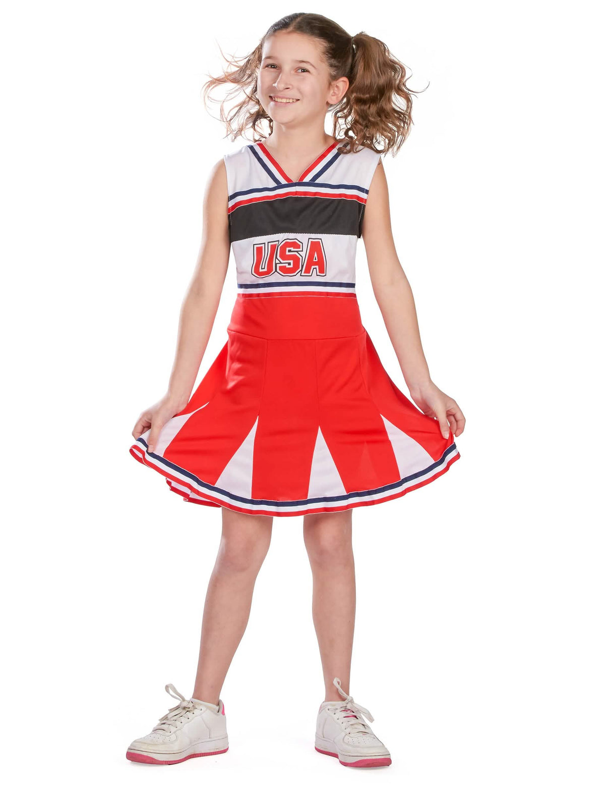 Edestäpäin kuvattu usa-pompom-girl-puku