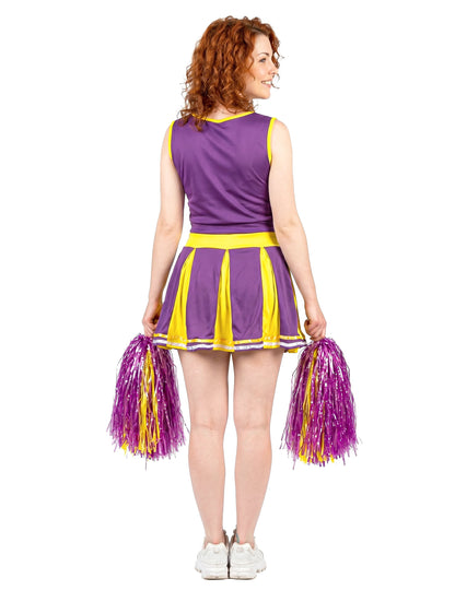 Pompom-tyttö naamiaisasu USA violetti ja keltainen naiset