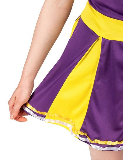 Pompom-tyttö naamiaisasu USA violetti ja keltainen naiset