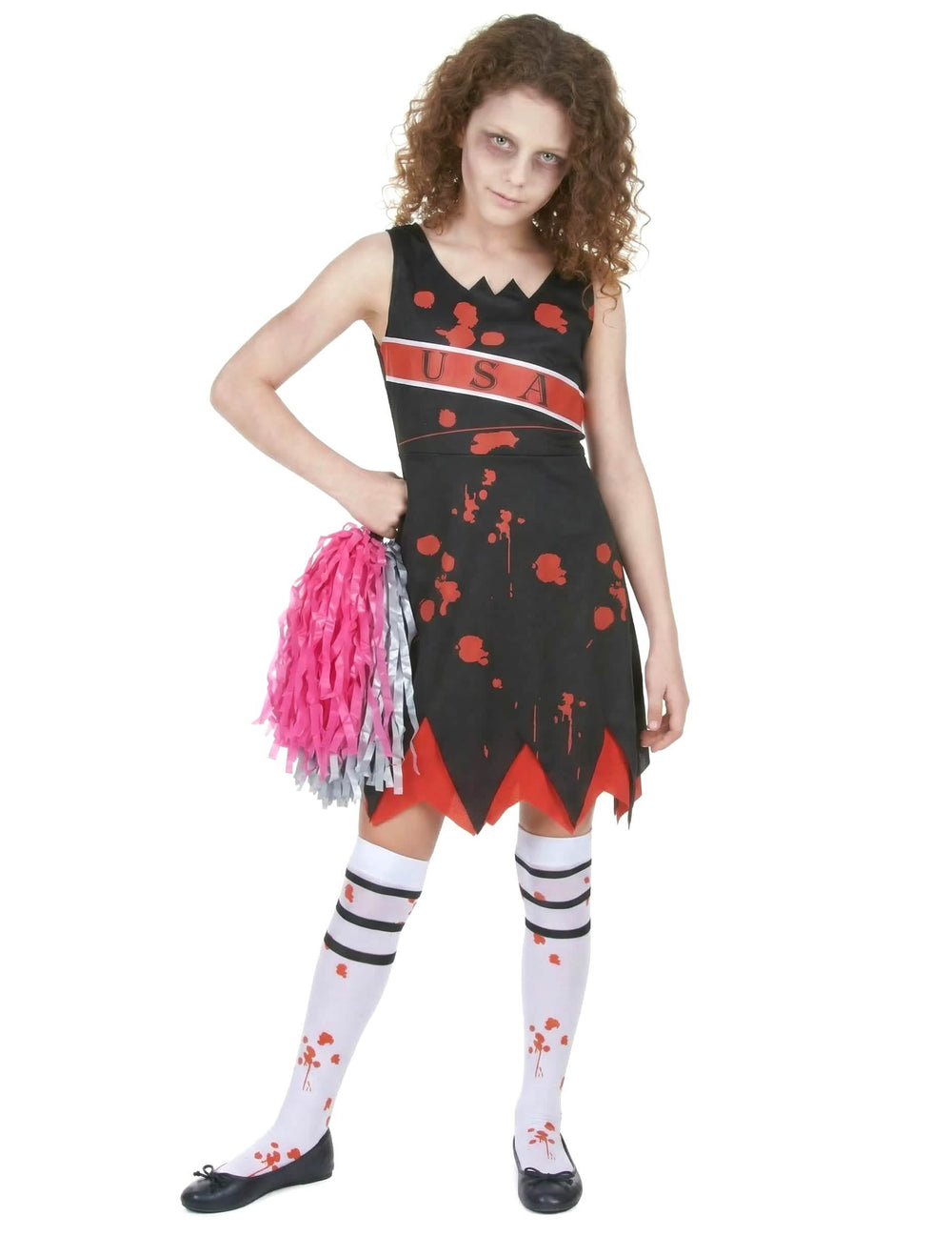 Pose de face avec main sur la hanche du zombiet-pompom girl -asuun tytöt varten