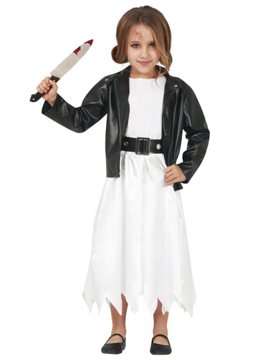 Déguisement de poupée tueuse pour fille blanc et noir avec veste et couteau