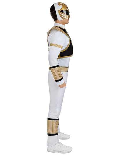 Vue de profil du déguisement Power Ranger blanc pour adulte