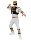 Déguisement Power Ranger blanc pour adulte avec détails dorés et masque