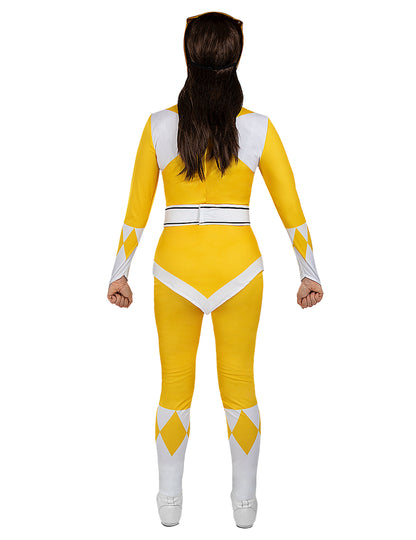 Vue de dos du déguisement Power Ranger™ pour adulte jaune