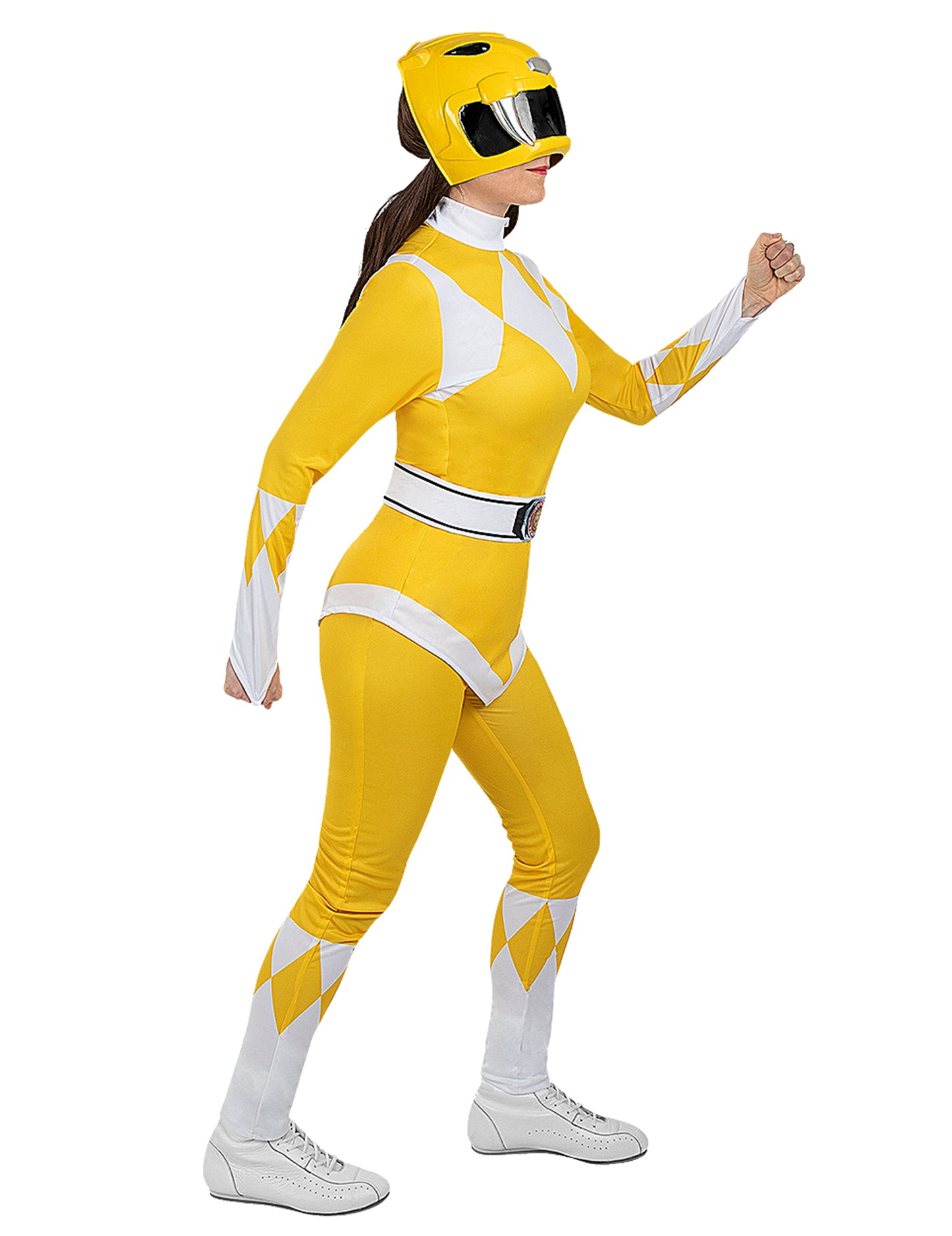 Vue de profil du déguisement Power Ranger™ pour adulte jaune