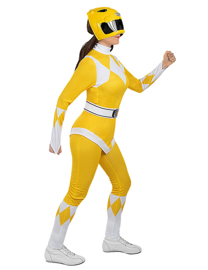 Vue de profil du déguisement Power Ranger™ pour adulte jaune