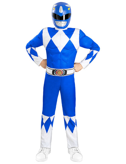 Vue de face du déguisement Power Ranger™ pour enfant bleu et musclé
