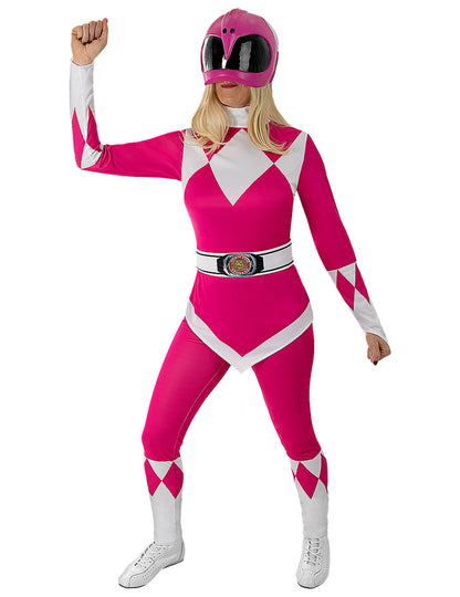 Vue de face du déguisement Power Ranger rose