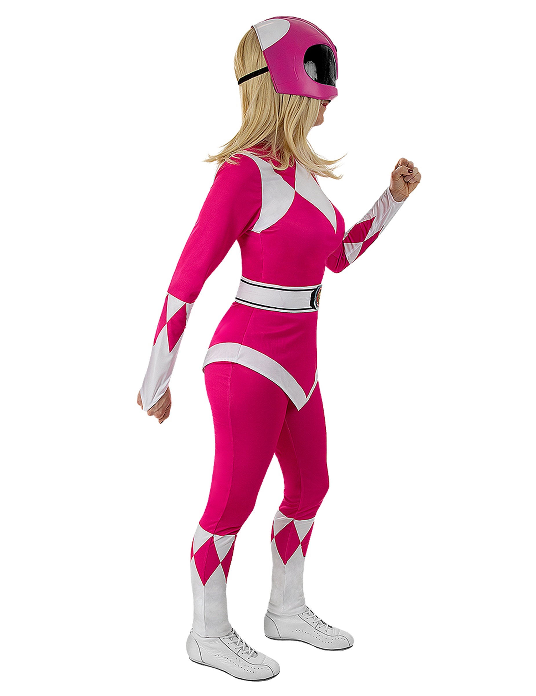 Vue de profil du déguisement Power Ranger rose