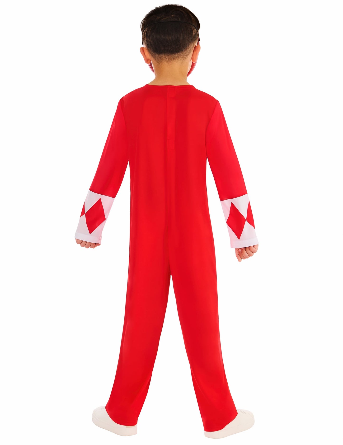 Vue de dos du déguisement Power Ranger rouge pour enfant