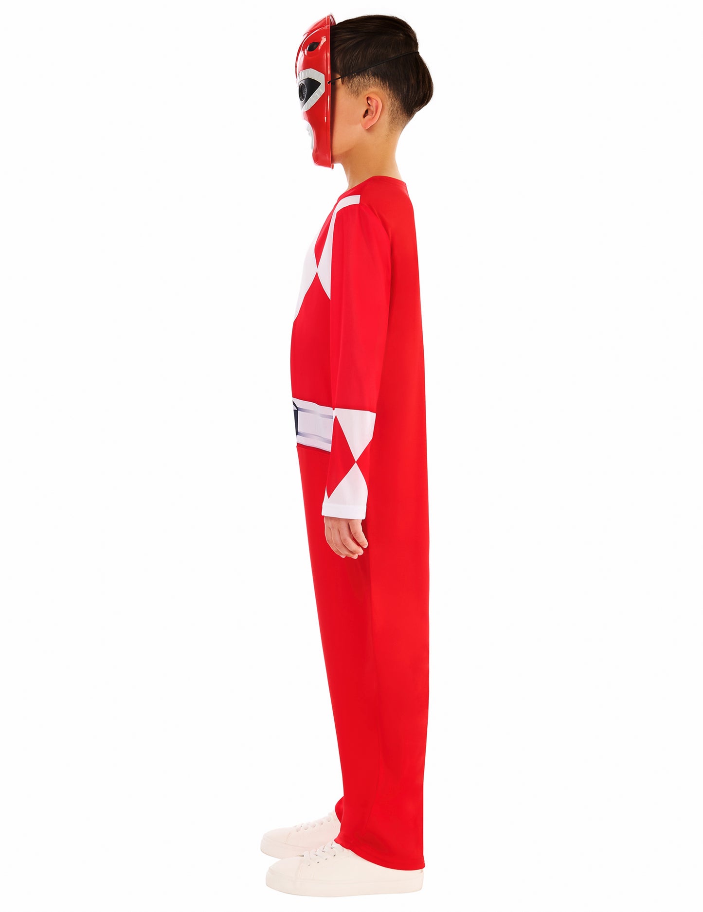 Vue de profil du déguisement Power Ranger rouge pour enfant