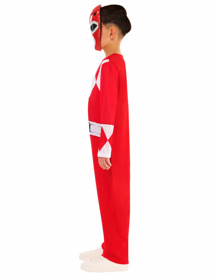 Vue de profil du déguisement Power Ranger rouge pour enfant