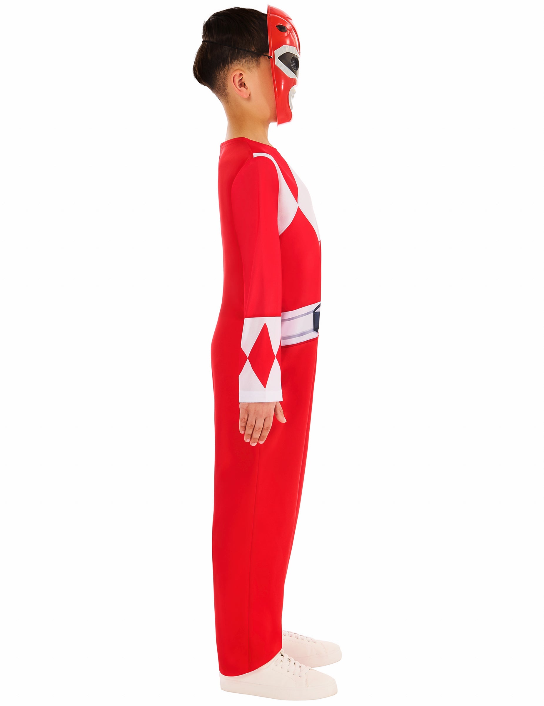 Vue de profil du déguisement Power Ranger rouge pour enfant
