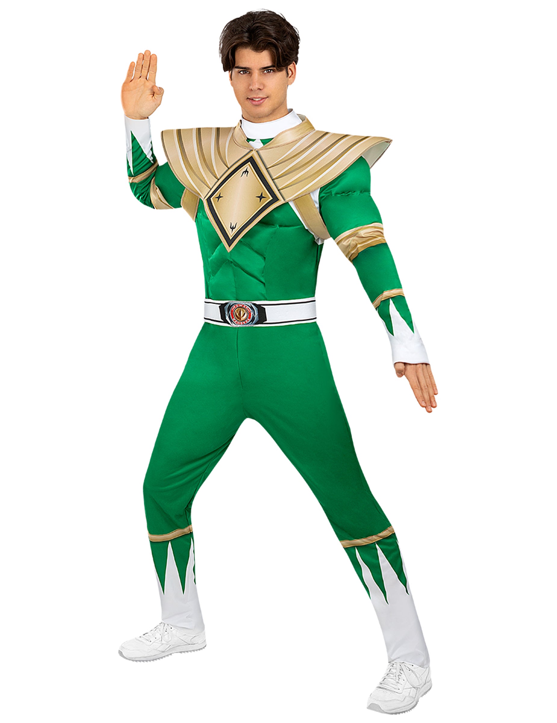 Vue sans masque du déguisement Power Ranger vert
