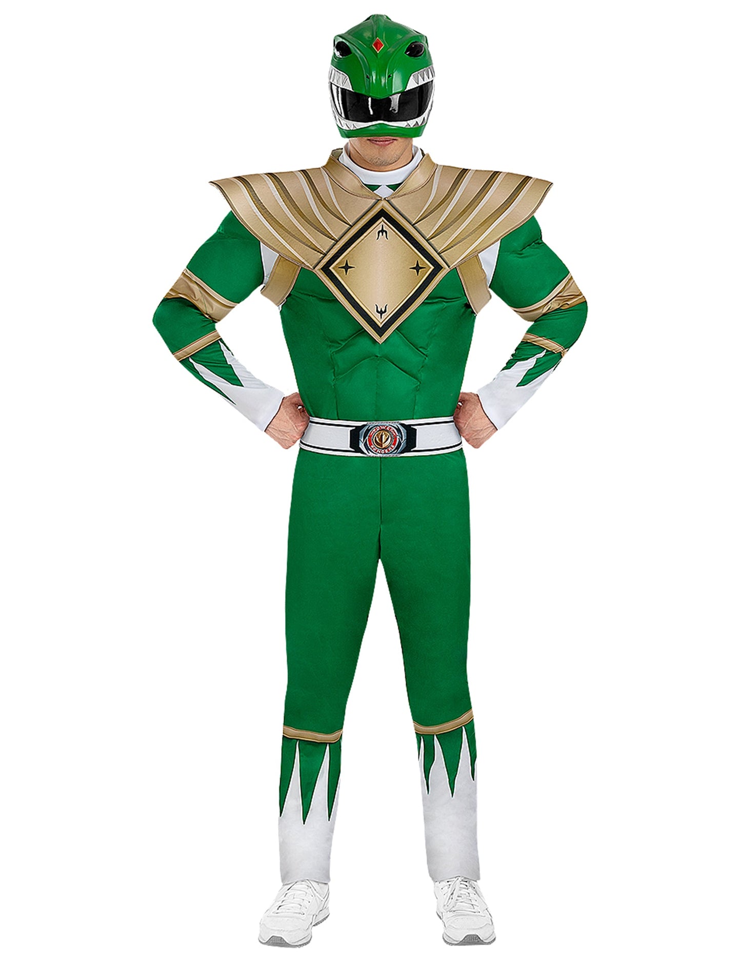 Vue de face du déguisement Power Ranger vert