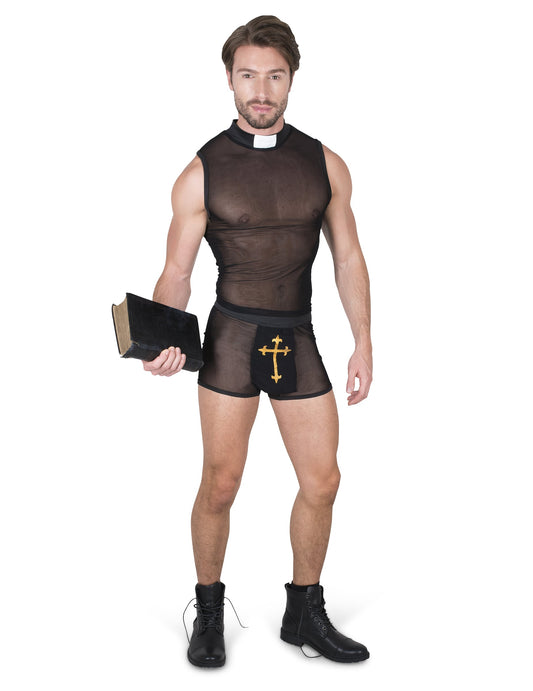 Bible tenue à la main du déguisement de prêtre pécheur pour homme