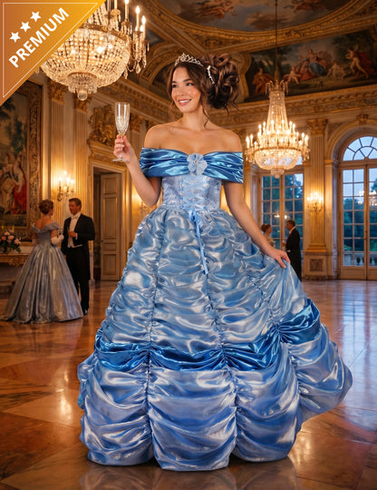 Ylellinen sininen prinsessapuku naiselle