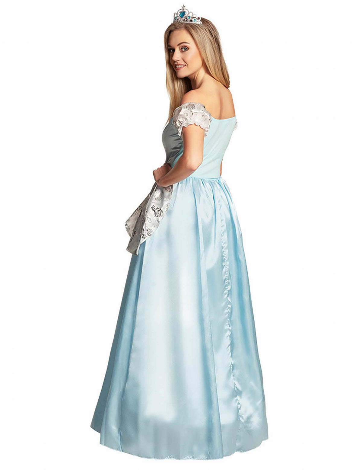 Tuhkimon prinsessapuku naisille, taivaansininen, satiinidiadeemilla