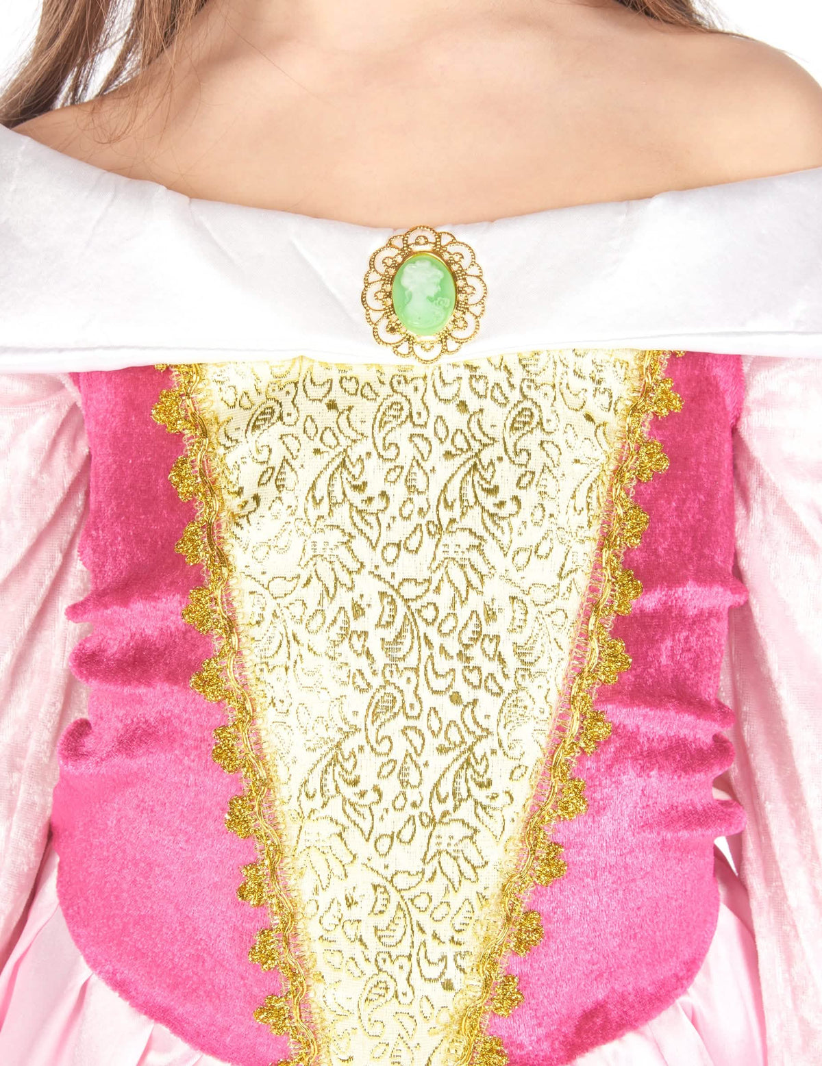 Déguisement princesse robe satinée pour fille rose avec broderies dorées