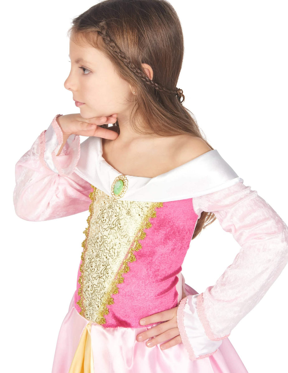 Vue de profil du déguisement princesse robe satinée