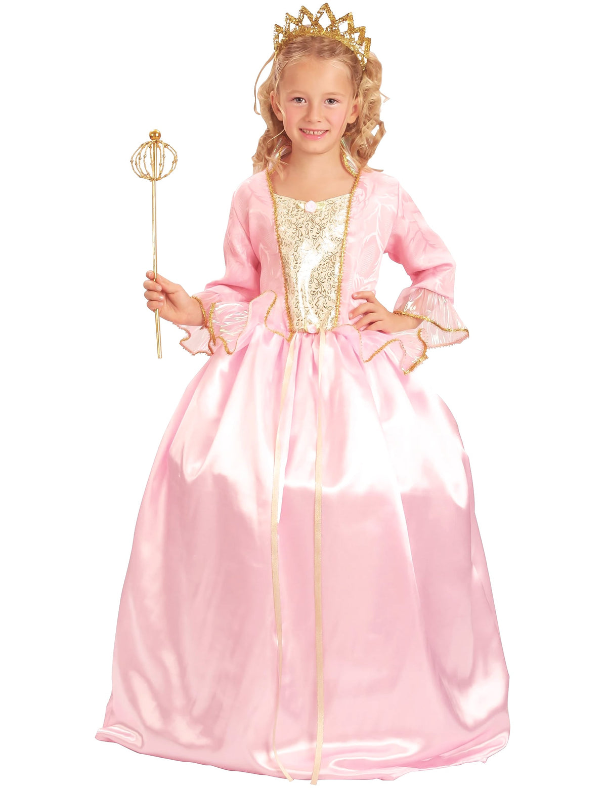 Déguisement Princesse luxe pour fille rose avec bustier et accessoires dorés