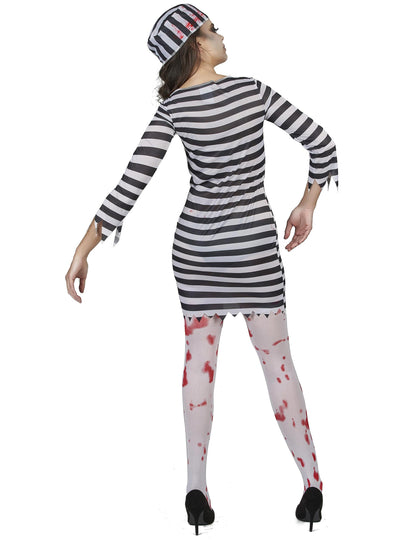 Vue de dos du déguisement de prisonnière zombie pour femme