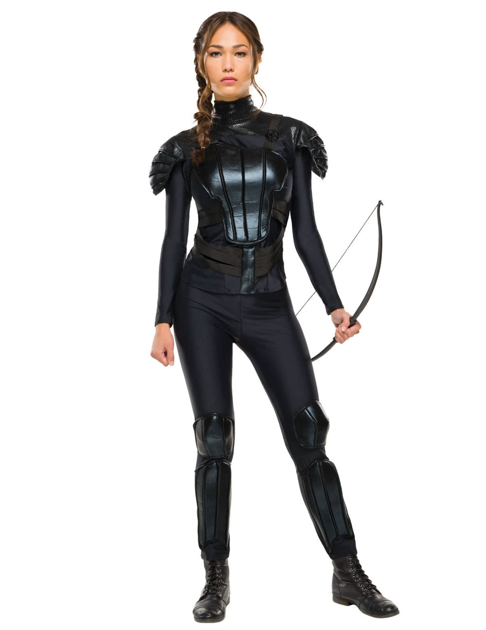 Kapinallinen Katniss Hunger Games™ -naamiaisasu naisille musta, jossa on haarniska ja jousi