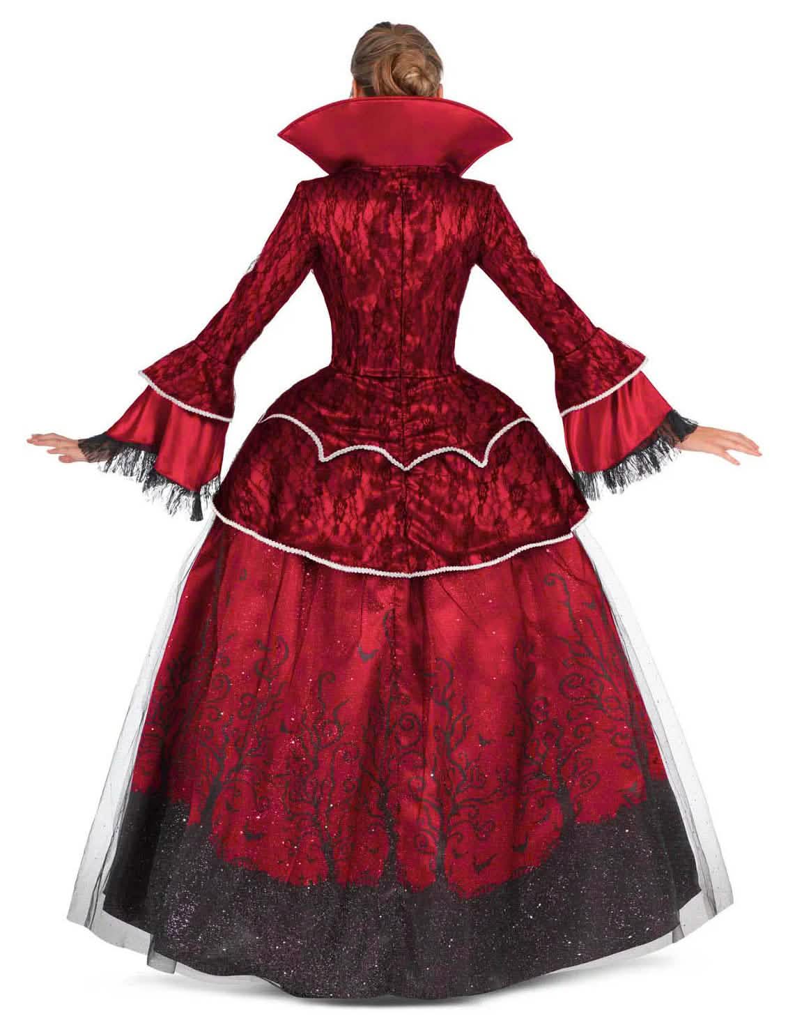 Déguisement de reine vampire luxe pour femme rouge et noir vue de dos