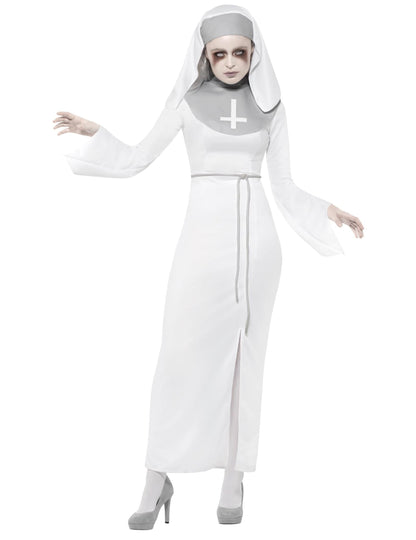 Vue de face du déguisement de religieuse possédée pour femme