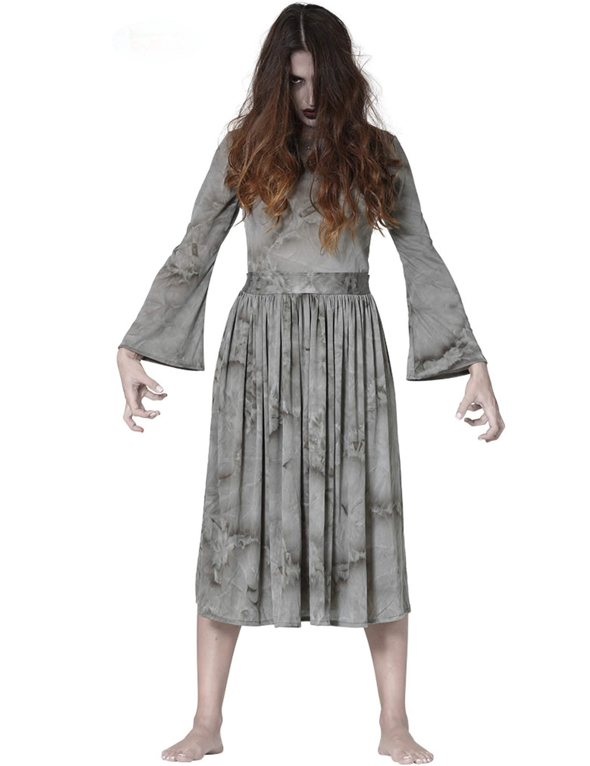 Déguisement de revenante terrifiante pour femme gris effet sale