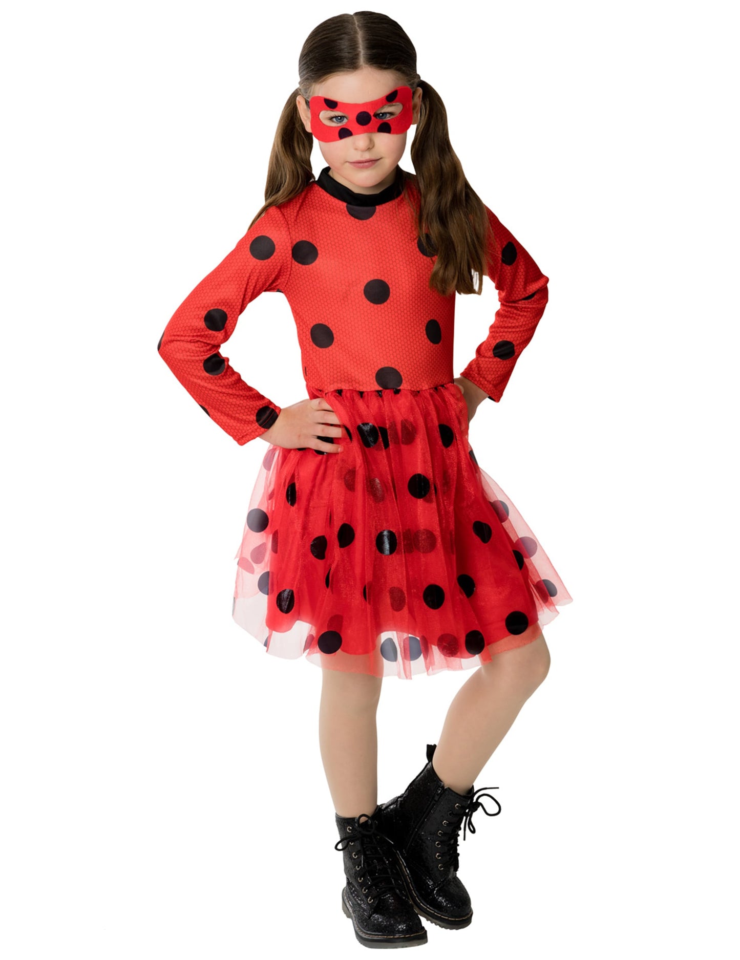 Déguisement robe avec jupon Ladybug Miraculous pour fille rouge et noir à pois avec masque