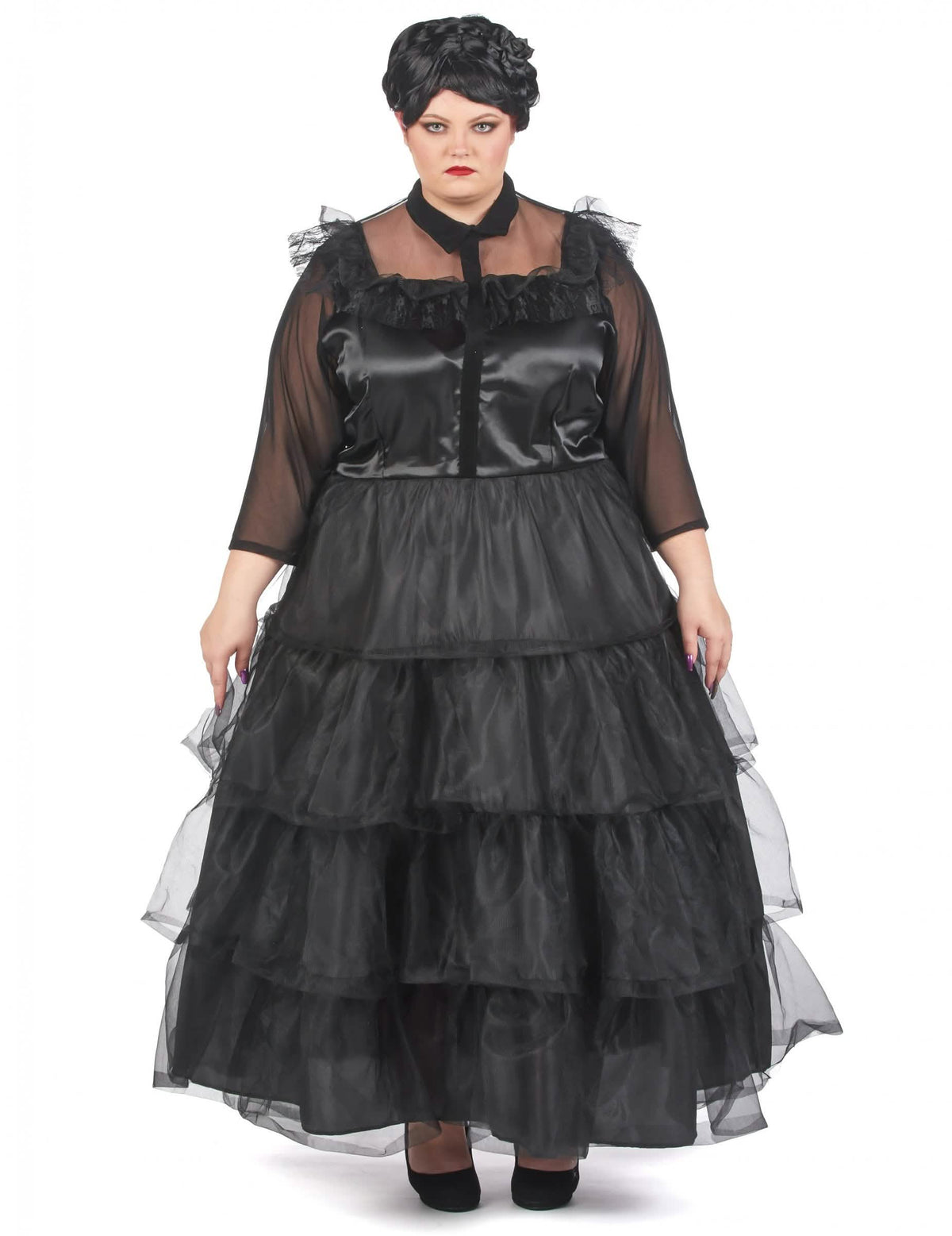 Déguisement robe de bal gothique pour femme noire à volants
