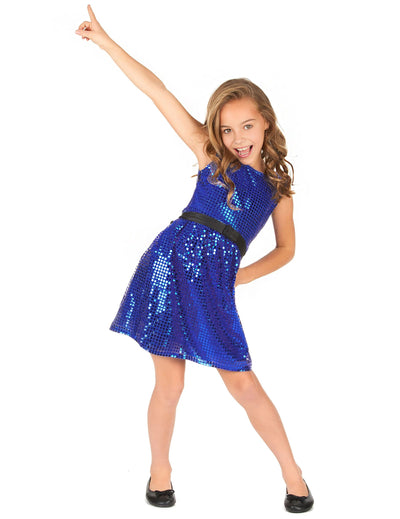 Déguisement robe disco pour fille bleue à paillettes