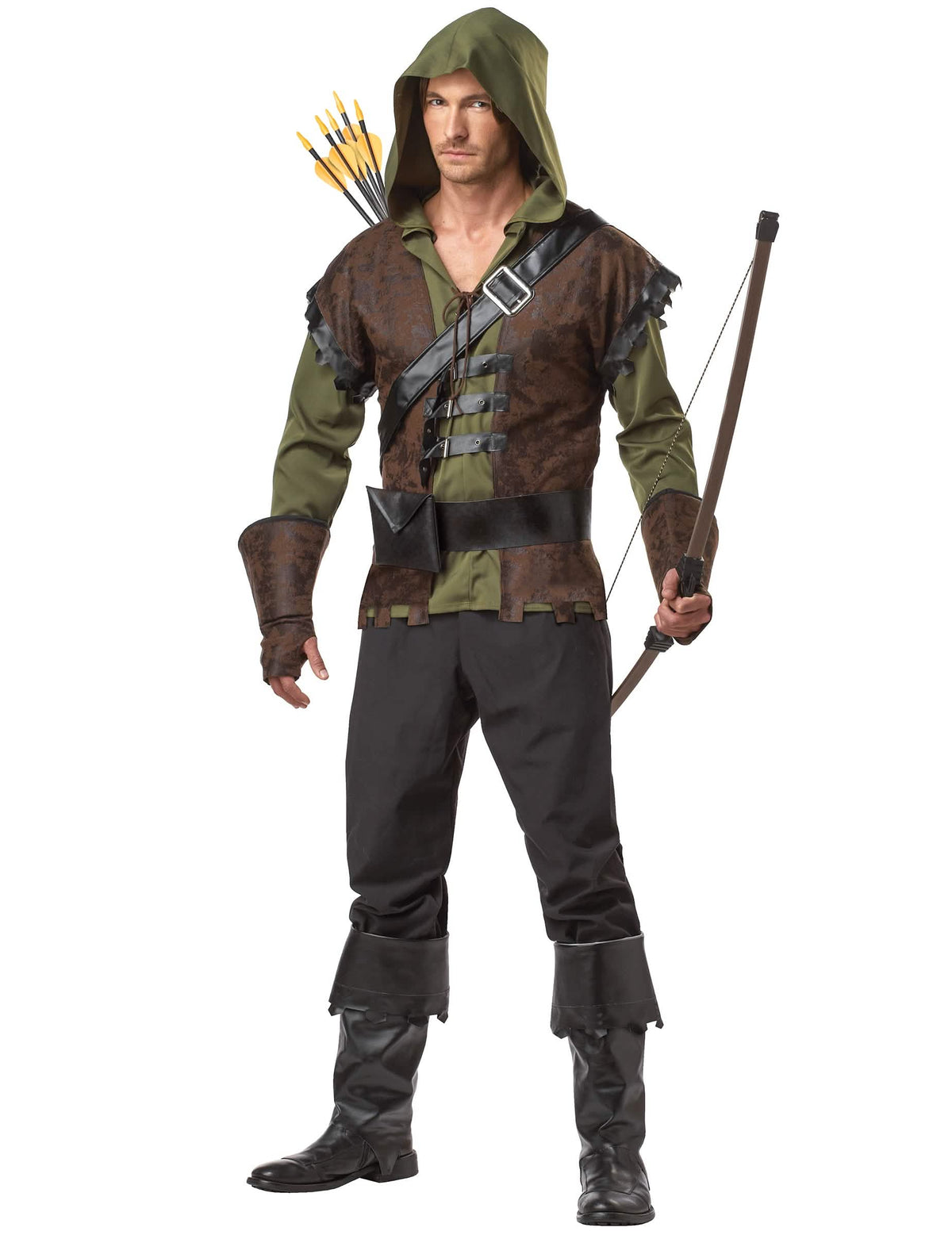 Robin Hood -asuste miehet vihreä ja ruskea hupulla