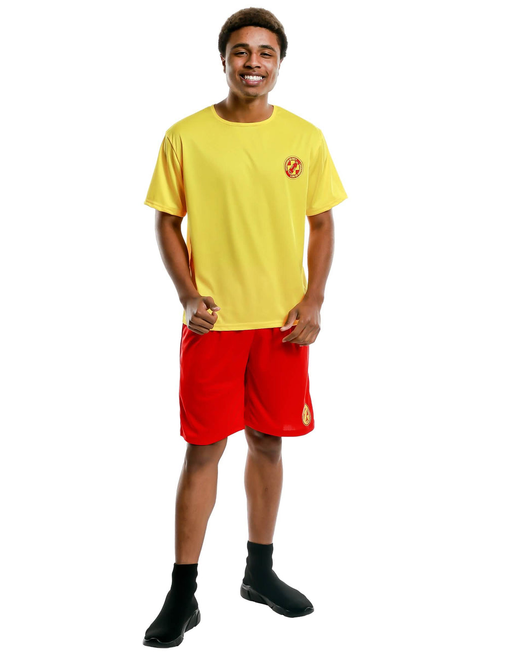 Déguisement de sauveteur en mer pour homme jaune et rouge