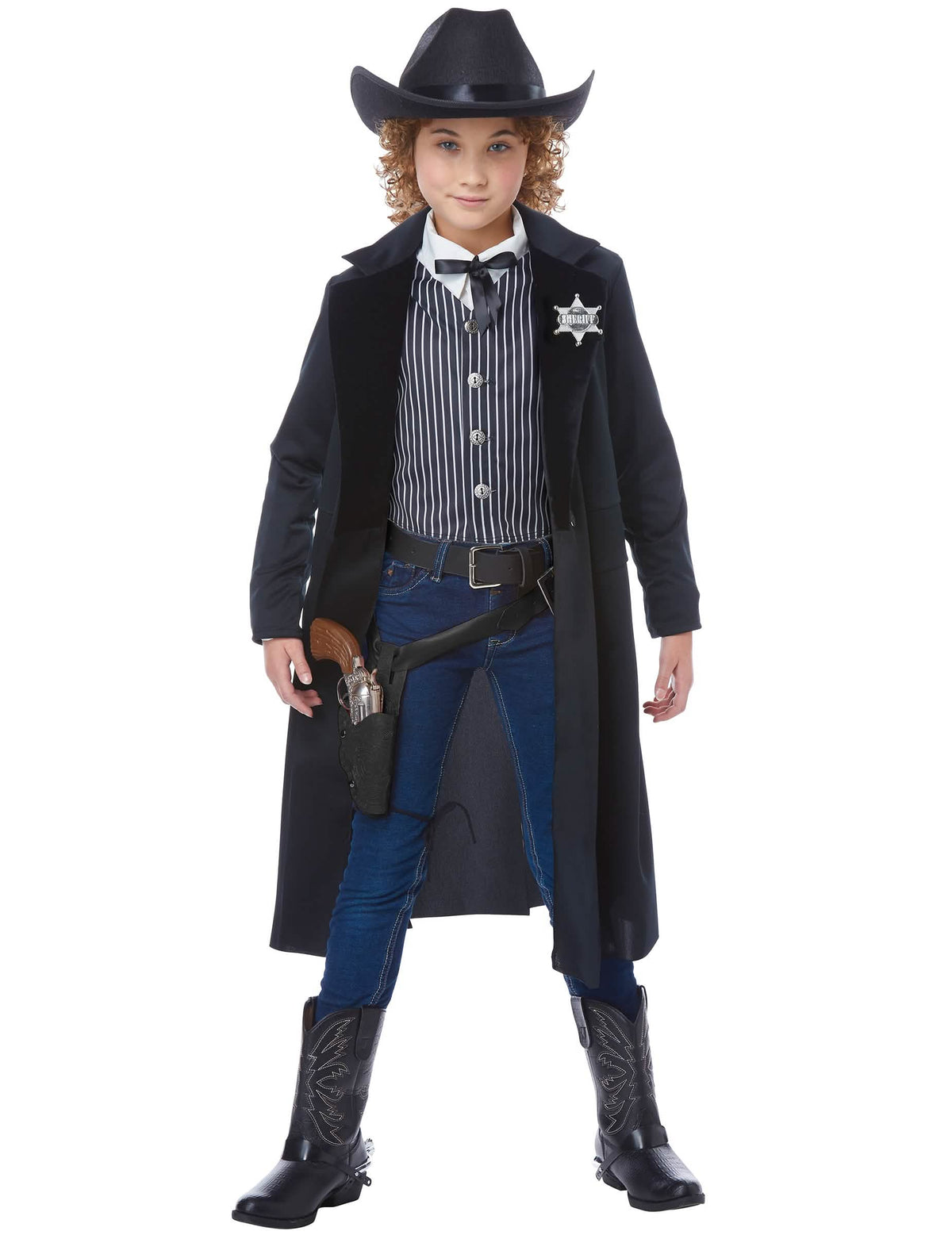 Accessoires de bandit avec pistolet et sac de banque du déguisement de shérif pour enfant
