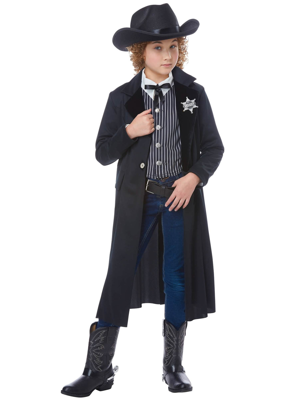 Vue de face avec chapeau et insigne du déguisement de shérif pour enfant