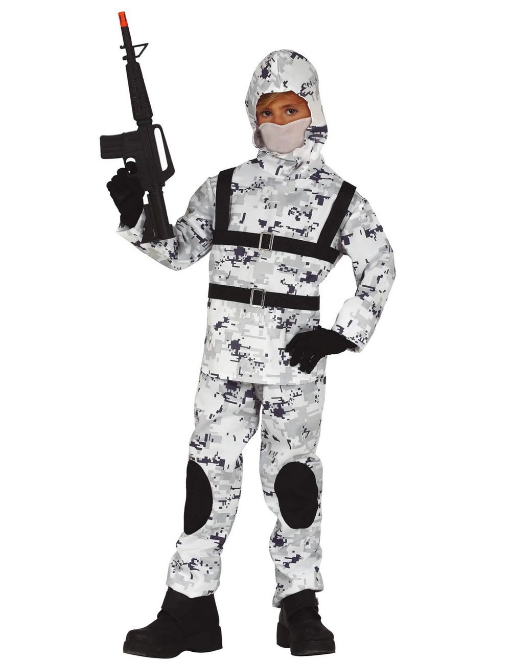arktinen sotilasasu lapsille valkoinen ja harmaa camouflage