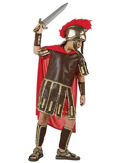 Déguisement de soldat romain pour garçon marron et rouge avec cape