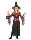Déguisement de sorcière avec chapeau pour fille noir et bordeaux avec motifs