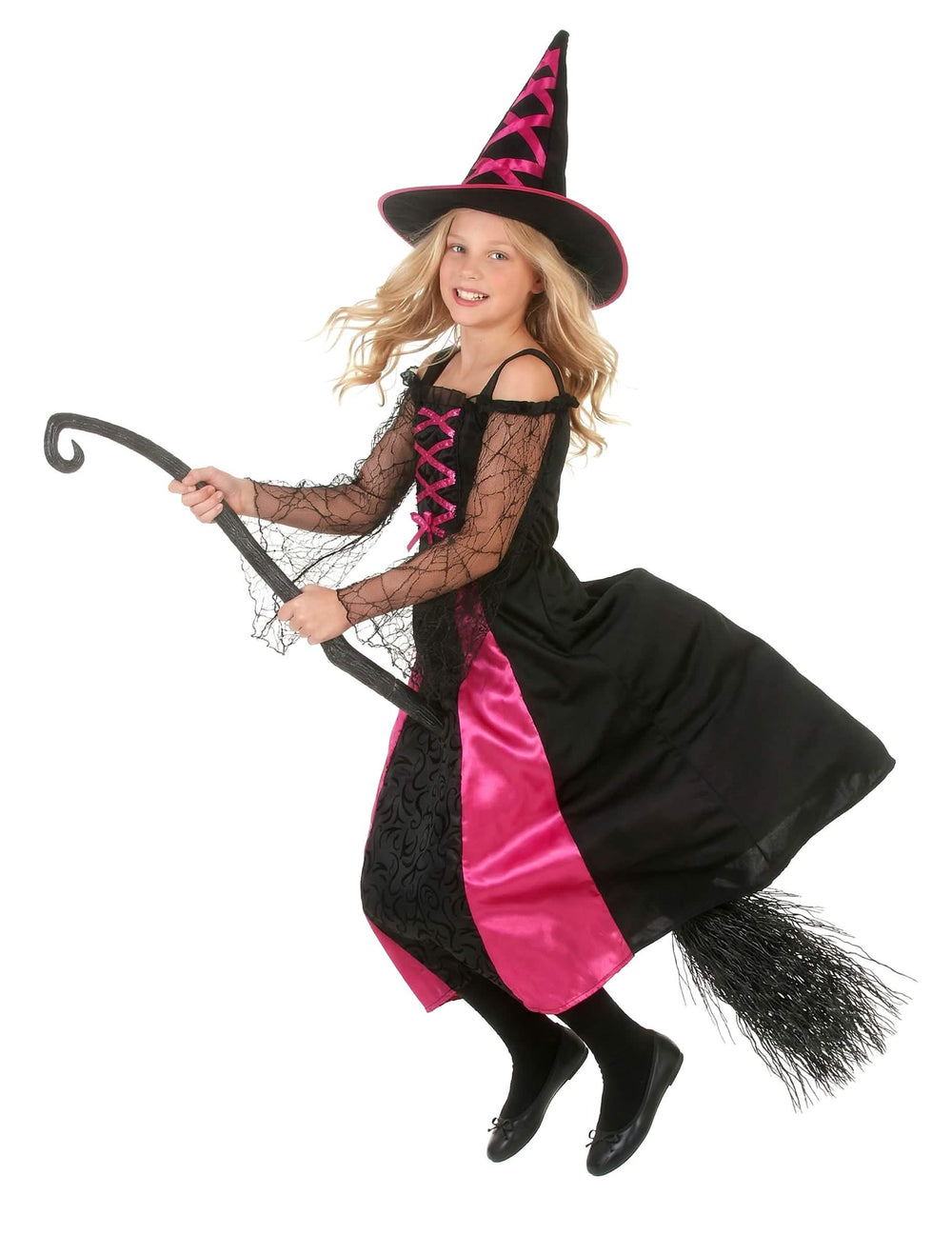 Sivukuva Halloween-piikikkäästä noita-asusta luudan kanssa