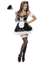 Déguisement de soubrette sexy à corsage pour femme noir et blanc avec plumeau
