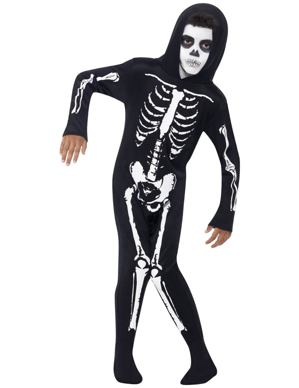 Déguisement combi de squelette pour enfant noir avec capuche