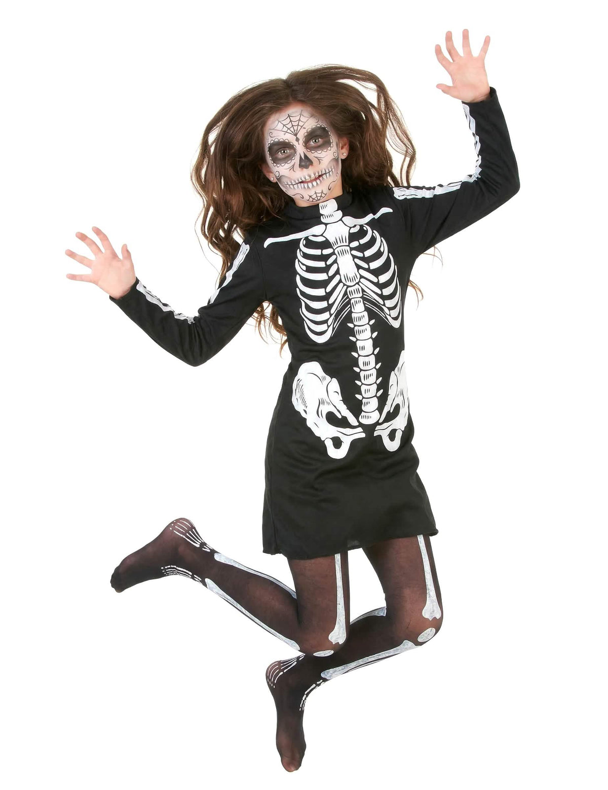 Vue d'ensemble en mouvement du déguisement de squelette Halloween