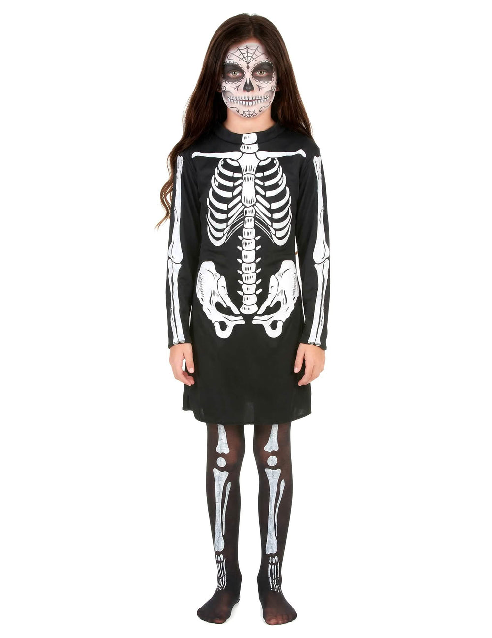 Vue de face du déguisement de squelette Halloween