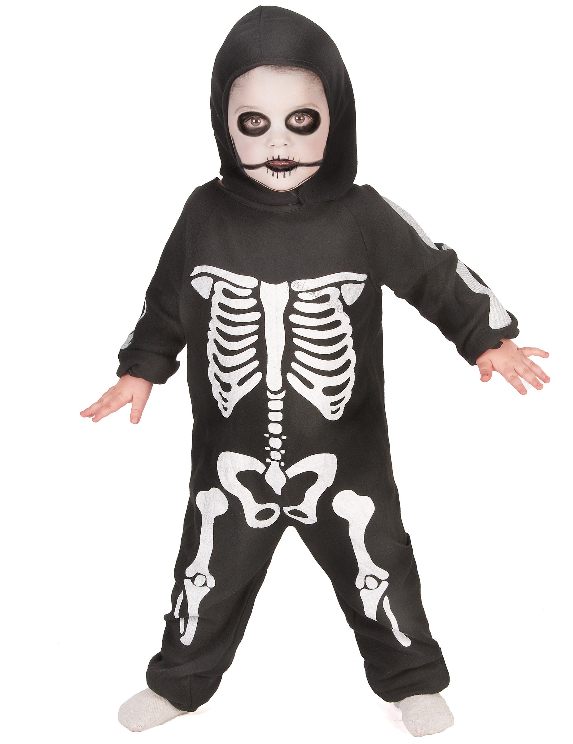 Déguisement complet squelette pour garçon noir et blanc avec capuche