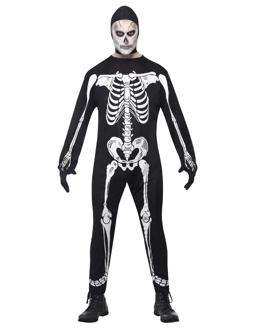 Déguisement de squelette pour homme noir et blanc avec cagoule Halloween