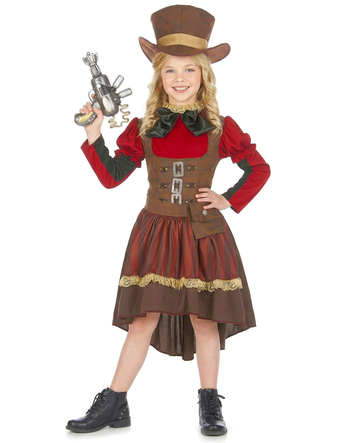 steampunk-luksusnaamiaisasu tytöt ruskea ja punainen silinterihattu kanssa