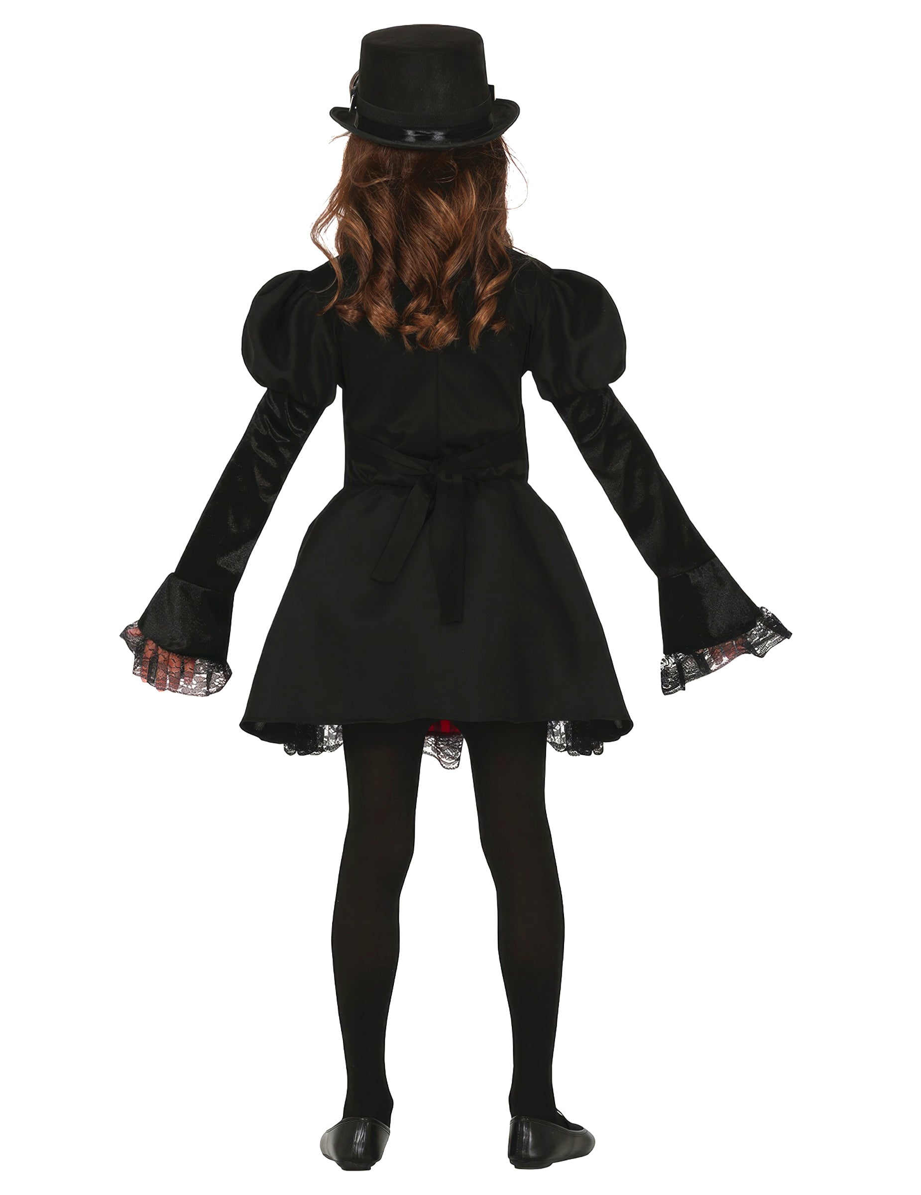 Vue de dos du déguisement Steampunk rouge glamour