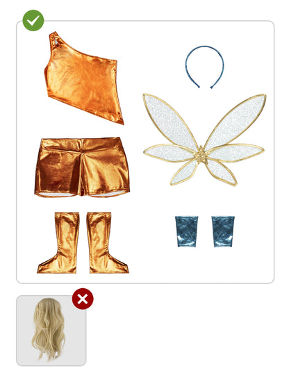 Vue d'ensemble des éléments du déguisement Stella Winx™ pour femme